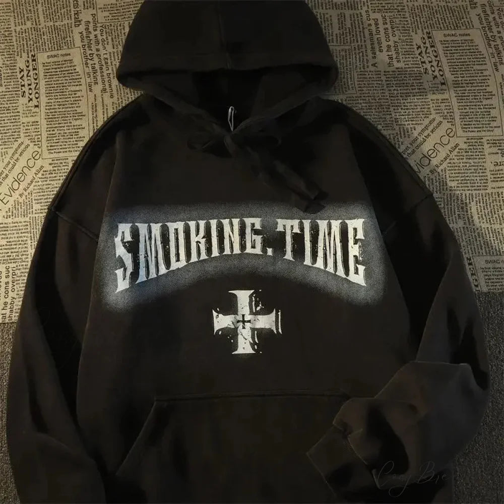 Dark Wind Skull Print Relaxed Hoodie hoodies-241228