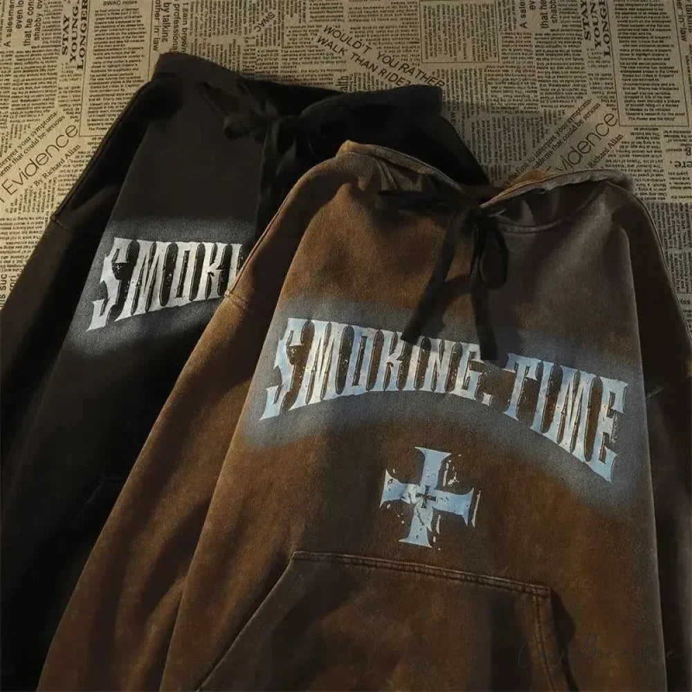 Dark Wind Skull Print Relaxed Hoodie hoodies-241228