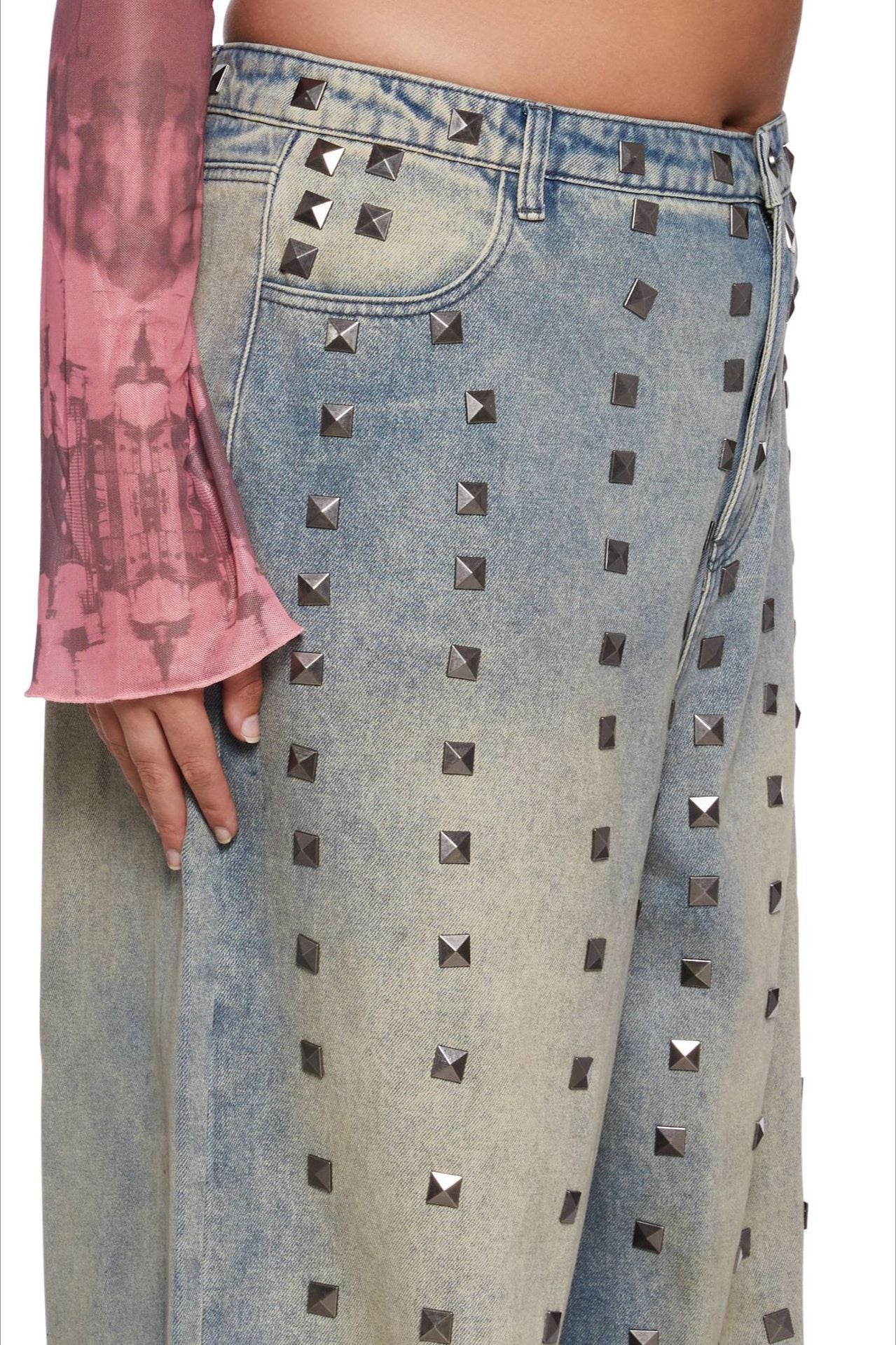 Low Rise Stud Detail Wide Leg Jean