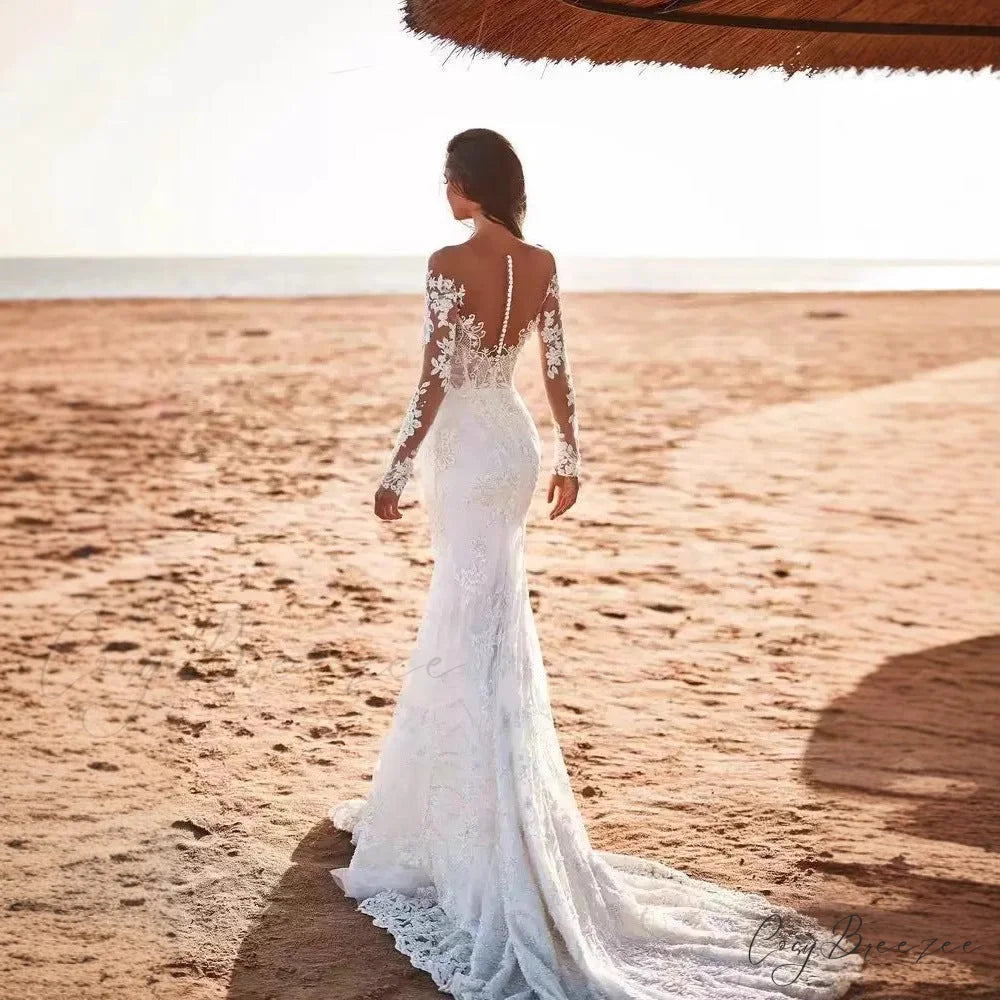 Deep V-Neck Lace Mermaid Wedding Dress weddingdress-250223