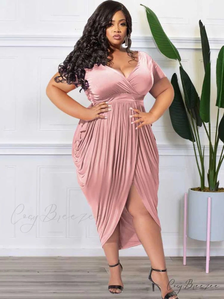 Deep V Neck Ruched Long Classic Sleeve Party Mini Dress - White