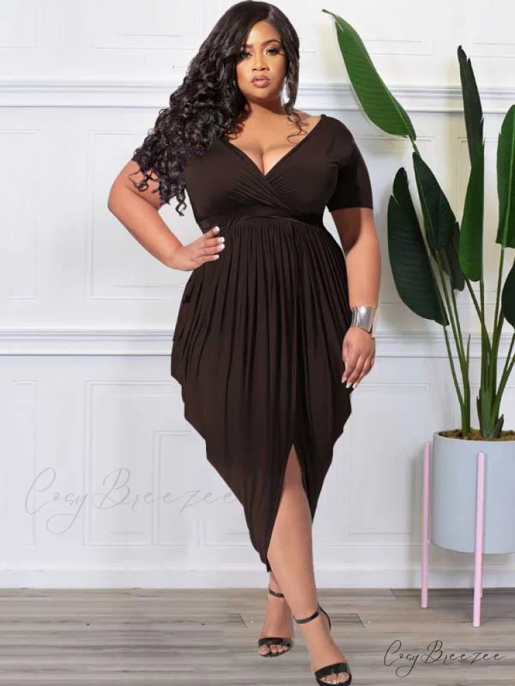 Deep V Neck Ruched Long Classic Sleeve Party Mini Dress - White