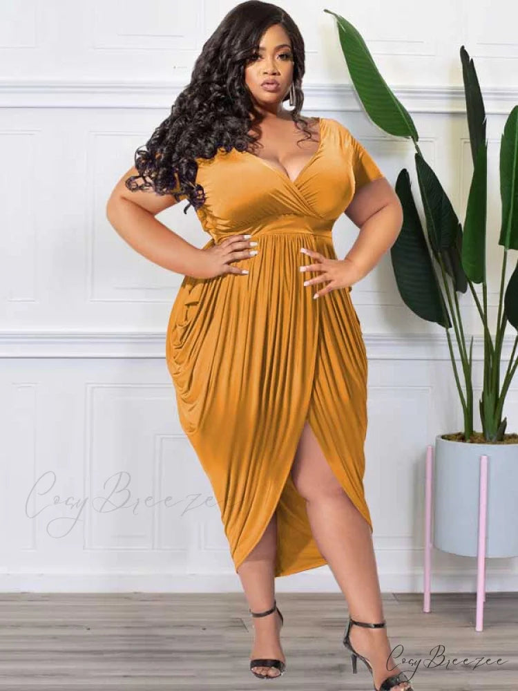 Deep V Neck Ruched Long Classic Sleeve Party Mini Dress - White