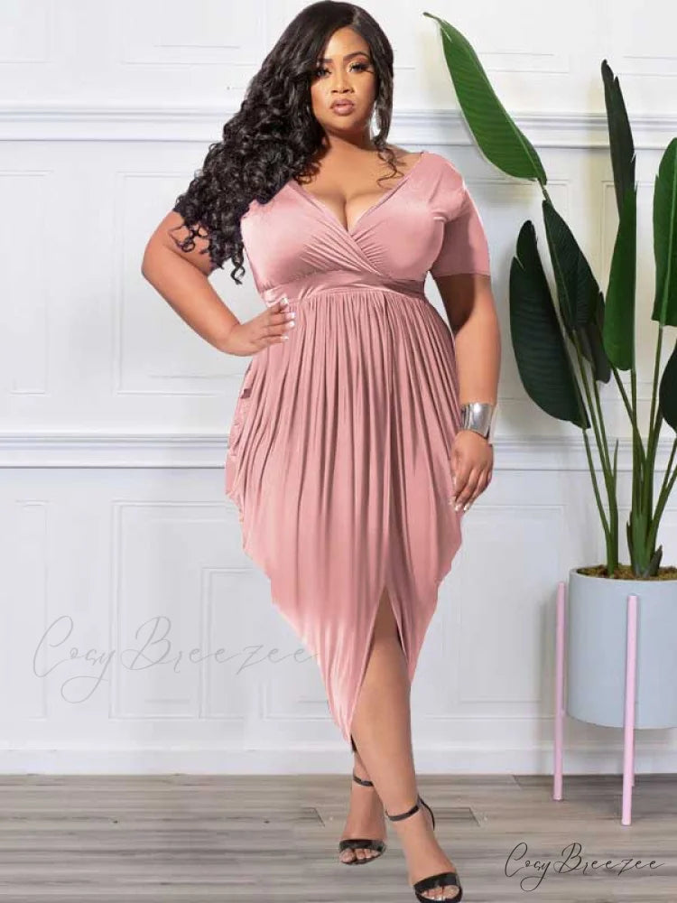 Deep V Neck Ruched Long Classic Sleeve Party Mini Dress - White