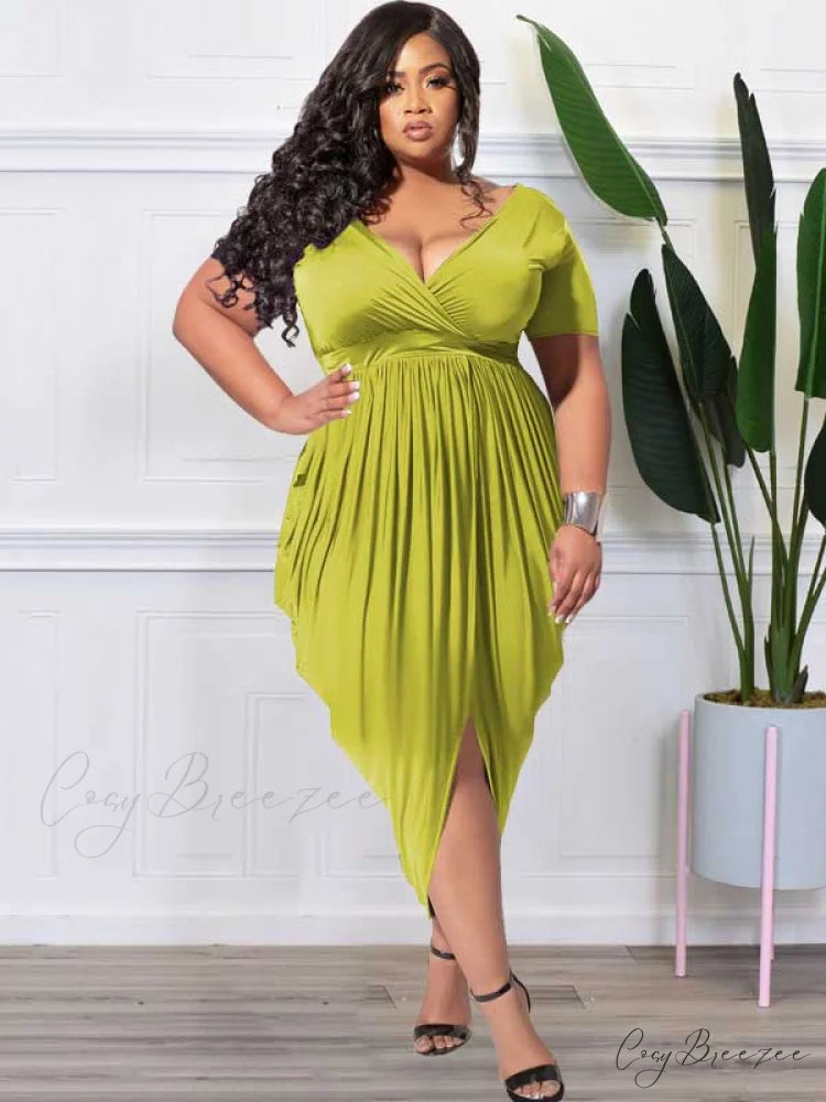 Deep V Neck Ruched Long Classic Sleeve Party Mini Dress - White