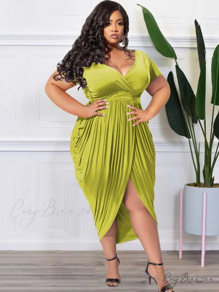 Deep V Neck Ruched Long Classic Sleeve Party Mini Dress - White