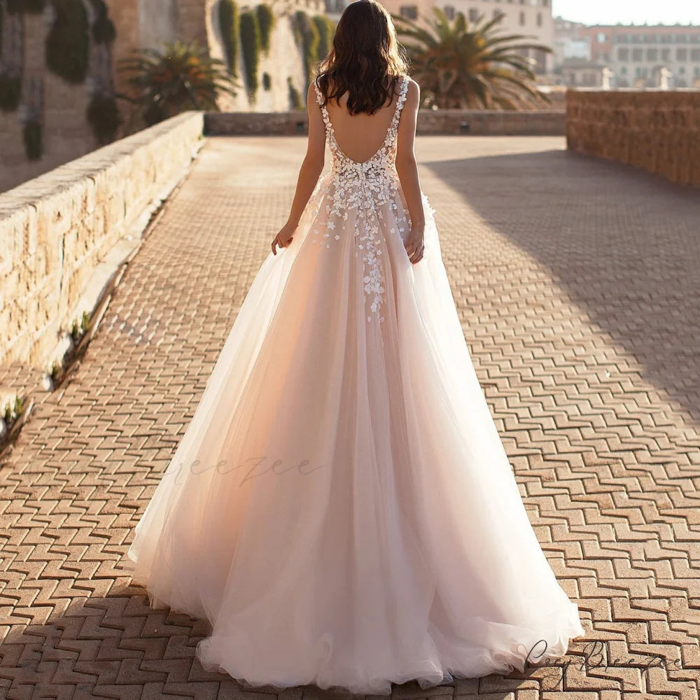 Deep V-Neck Sexy Satin Wedding Dress weddingdress-250223
