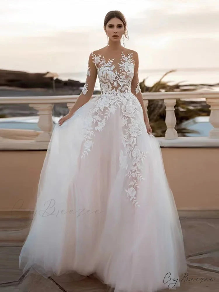Deep V-Neck Slim Fit Bridal Wedding Dress lvory white / 2 weddingdress-250223