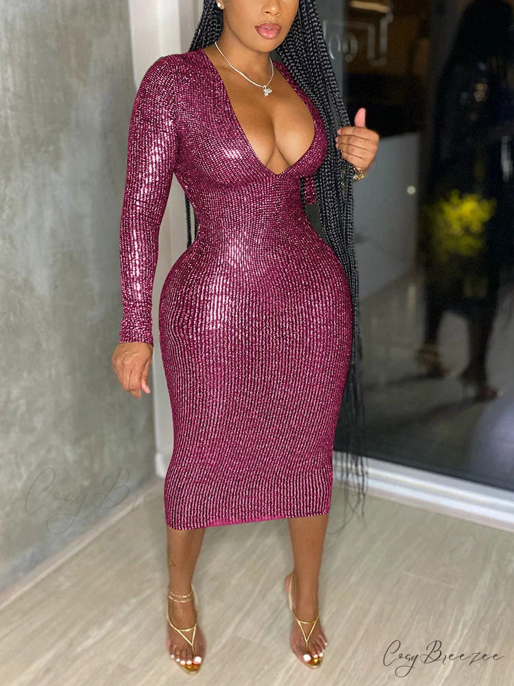 Deep V Neck Trendy Lace Up Mini Dress Rosy / M