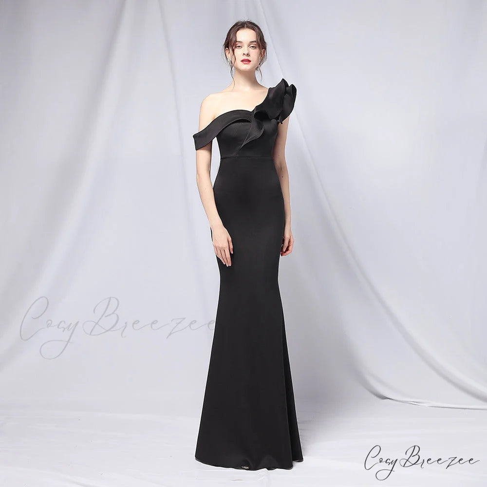 Delana Elegant Formal Charming One Shoulder Dress BLACK / XS