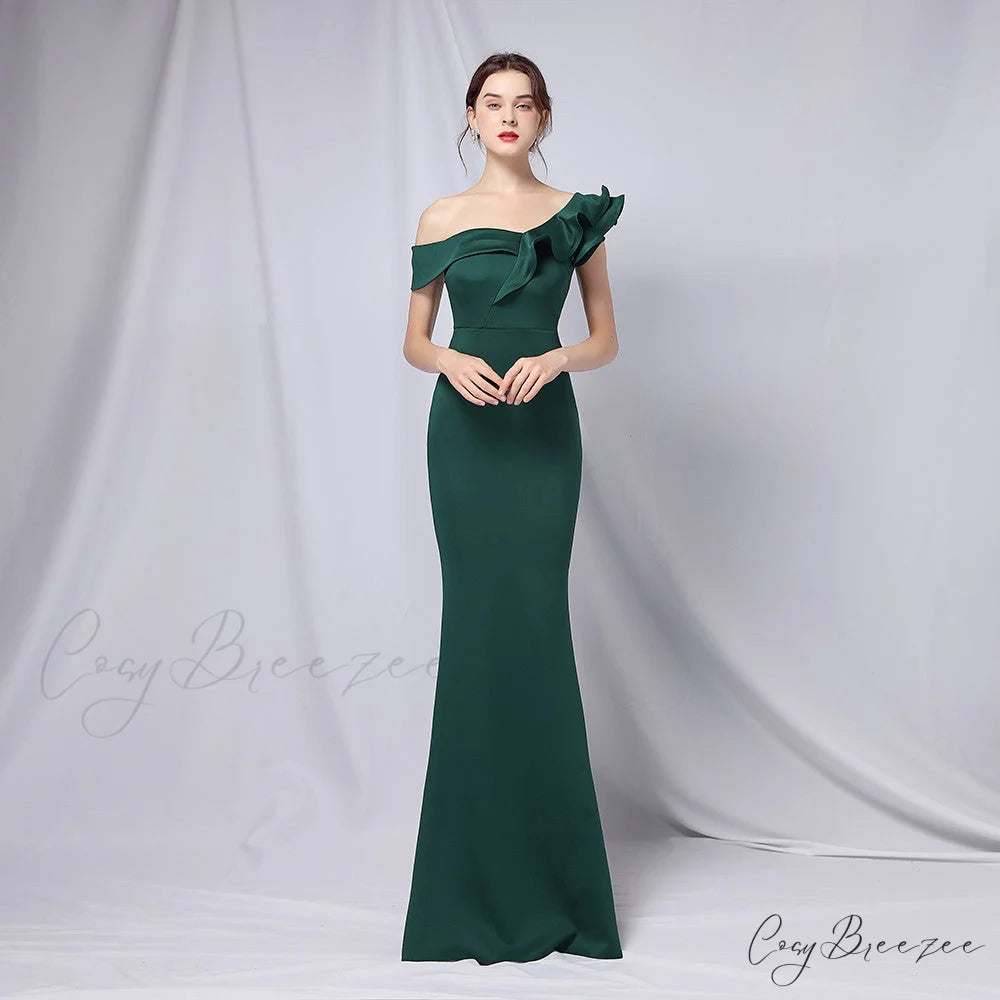 Delana Elegant Formal Charming One Shoulder Dress HUNTER / XS