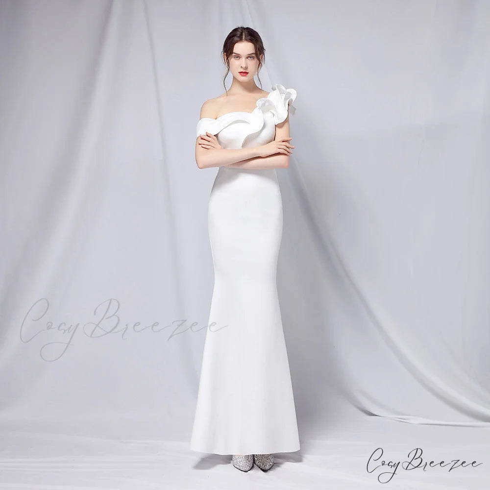 Delana Elegant Formal Charming One Shoulder Dress WHITE / XS