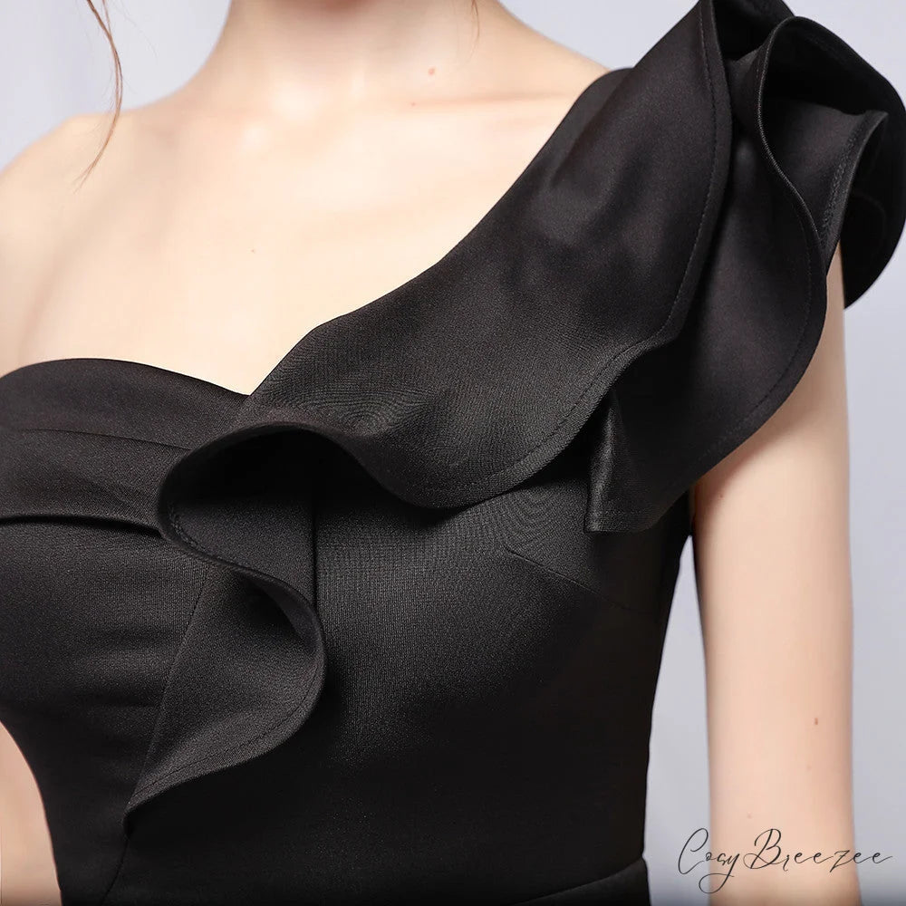 Delana Formal One Charming Shoulder Satin Dress