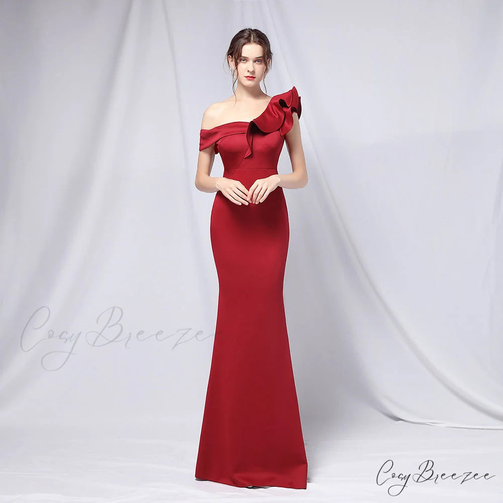 Delana Formal One Charming Shoulder Satin Dress
