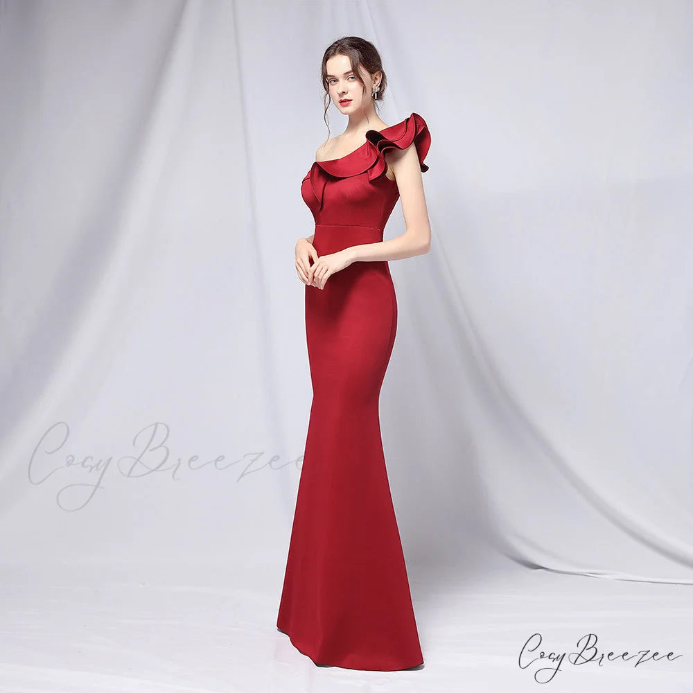 Delana Formal One Charming Shoulder Satin Dress