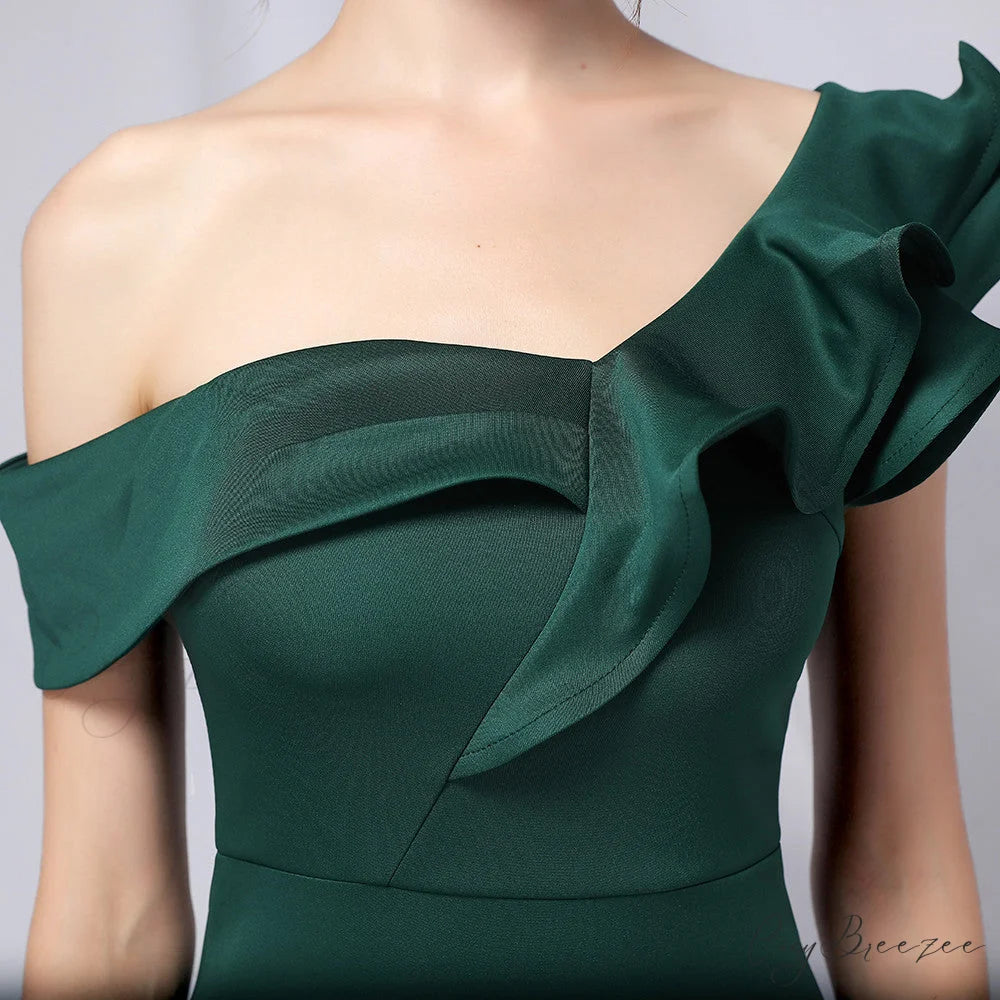 Delana Formal One Charming Shoulder Satin Dress