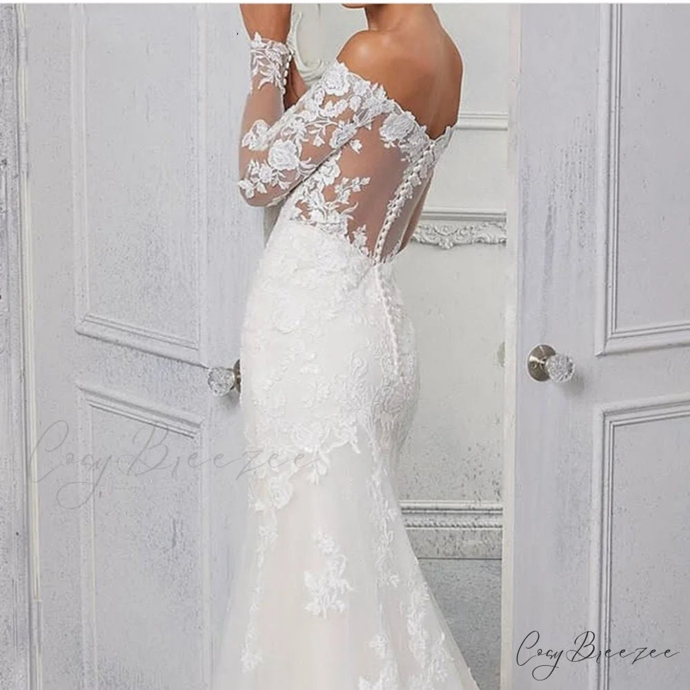 Delicate Lace Fishtail Long Train Bridal Gown weddingdress-250223
