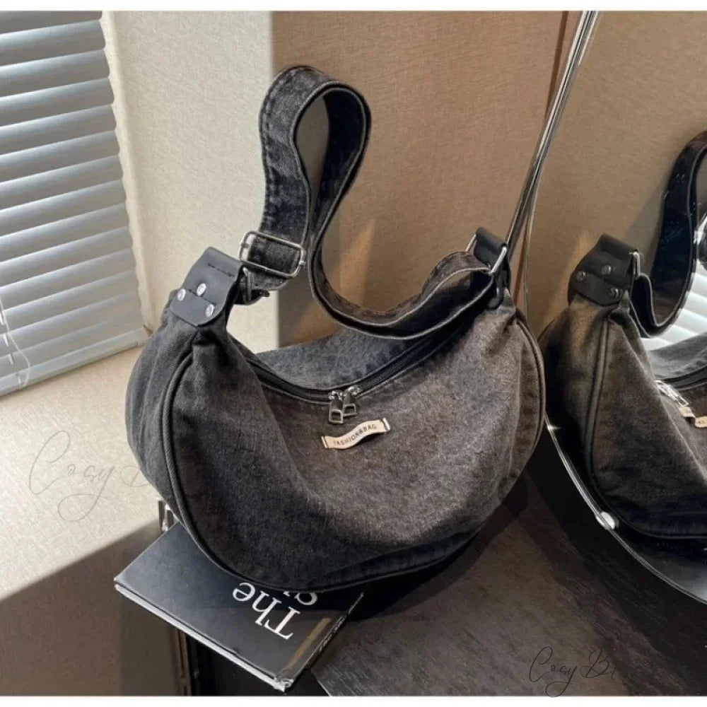 Denim Adjustable Crossbody Black / 32X10X19CM shoulder-250126