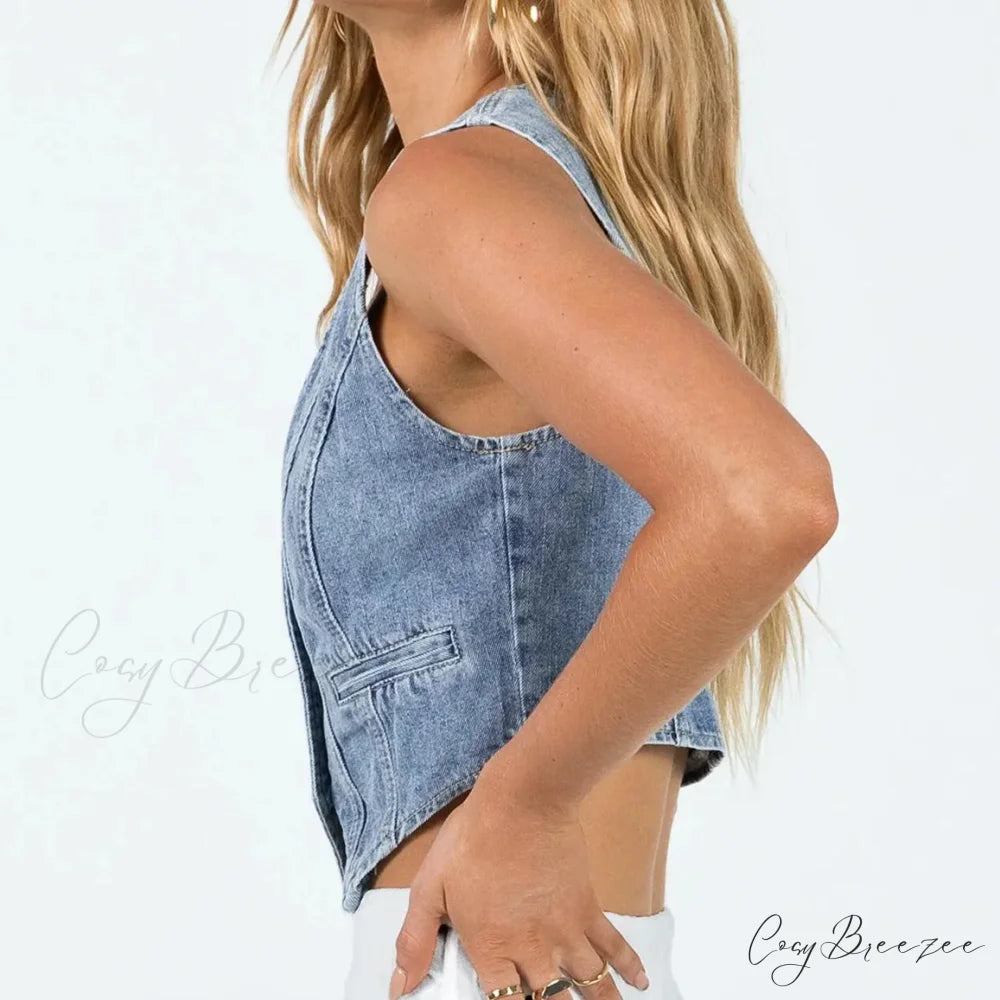 Denim Button Chic Crop Top croptop-250223