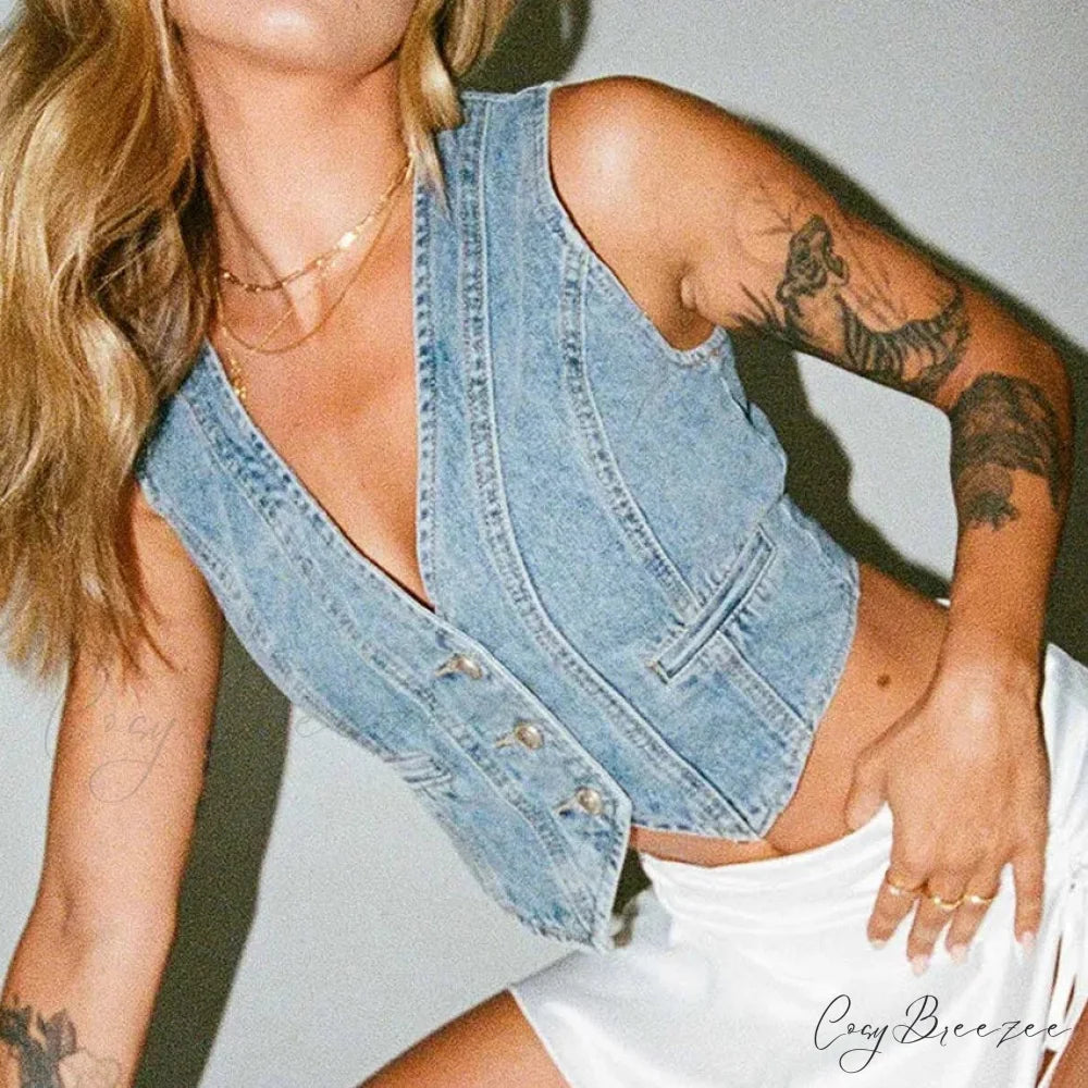 Denim Button Chic Crop Top croptop-250223