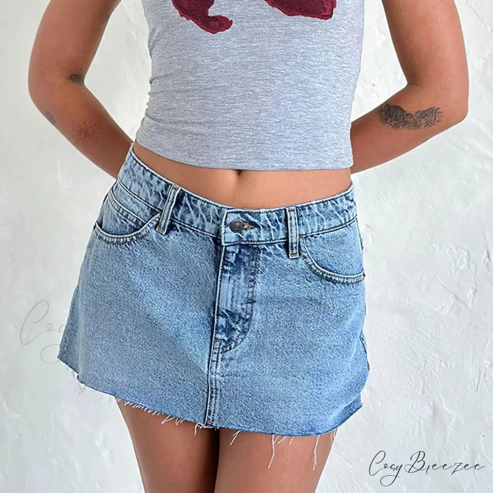 Denim Cargo Pocket Vintage Skirt sky blue / S skirts-250223