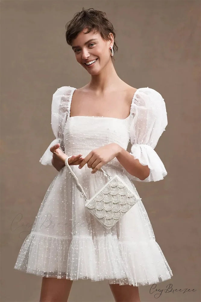 Devita Pearl Graceful Embellished Mini Dress Off White / 2