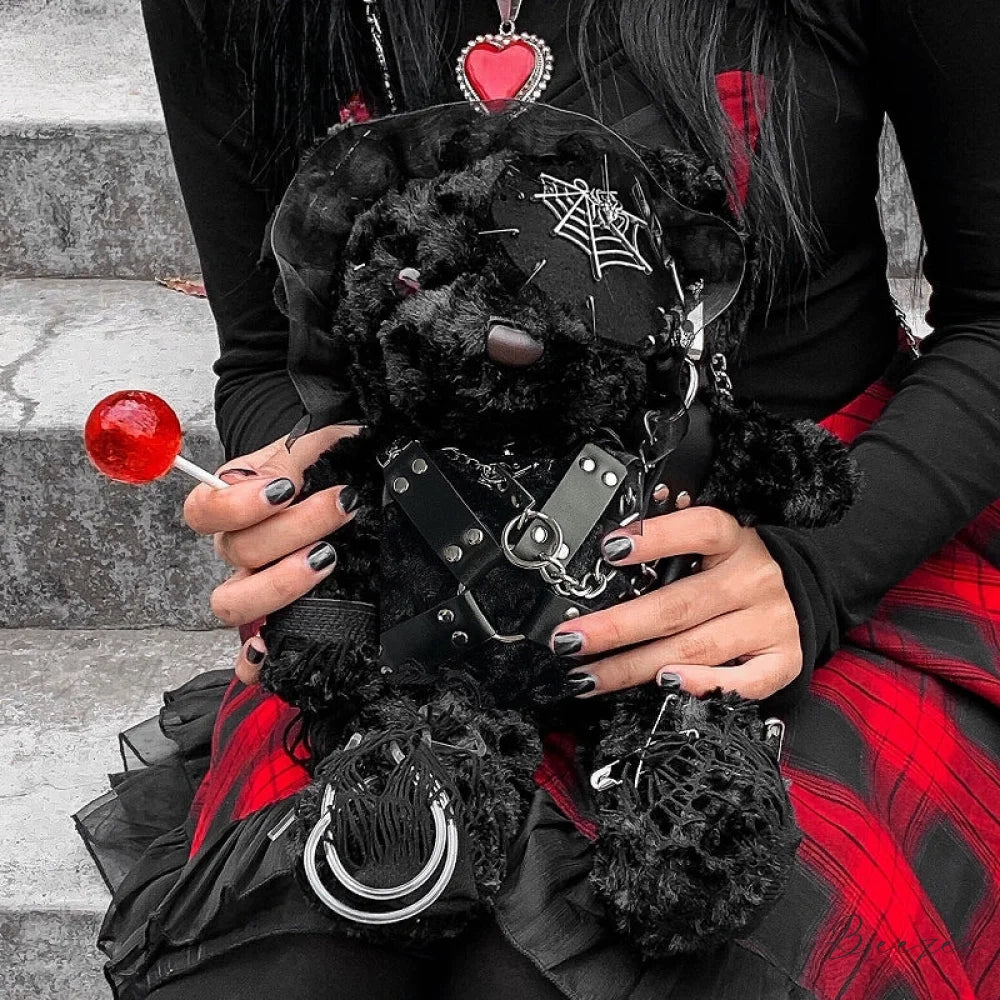 Diablo Design Lolita Halloween Gothic Blood Hell Bear Harajuku Bag BLACK / 40cm