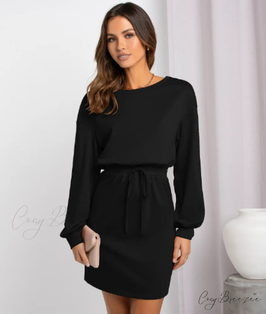 Diagonal Shoulder Fashion Skirt with Round Neck (Set of 2) M / black