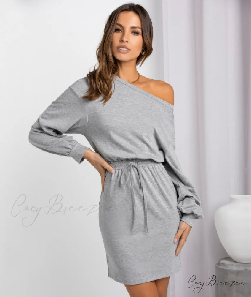 Diagonal Shoulder Fashion Skirt with Round Neck (Set of 2) S / military green