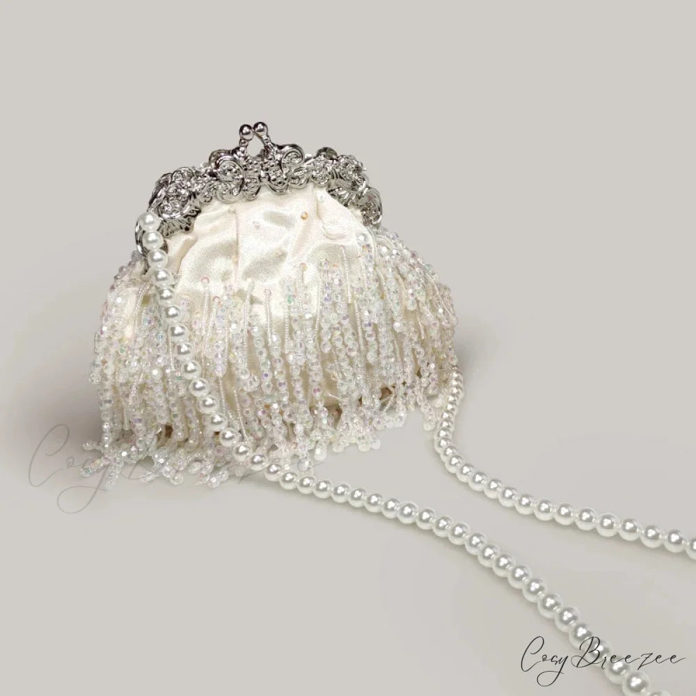 Diamond Bead Crystal Evening Clutch Ivory clutchbag-250126