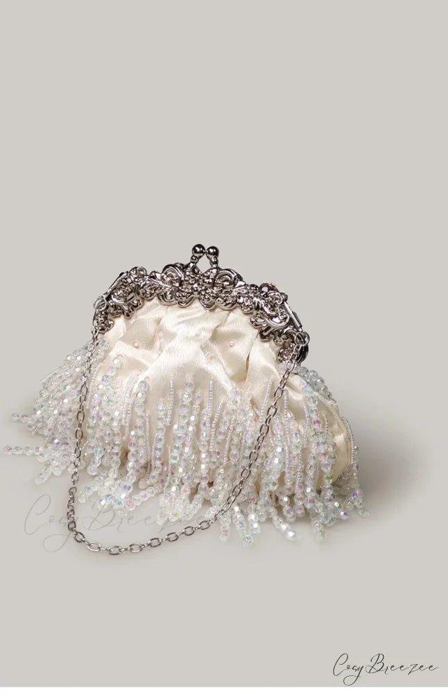 Diamond Bead Crystal Evening Clutch Ivory clutchbag-250126