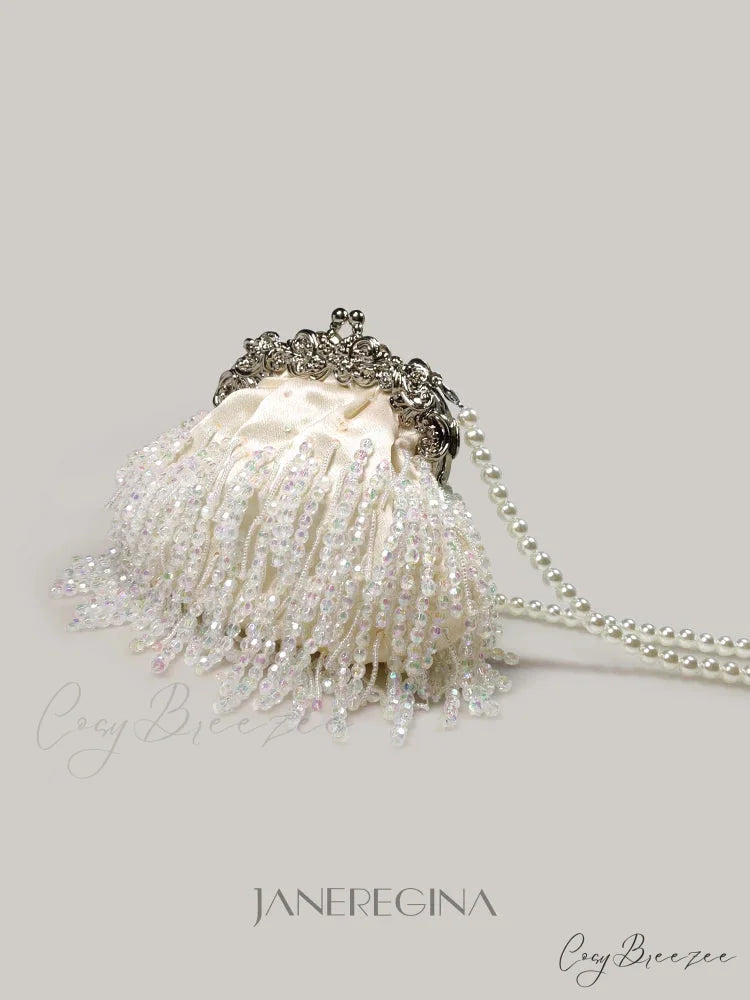 Diamond Bead Crystal Evening Clutch Ivory clutchbag-250126