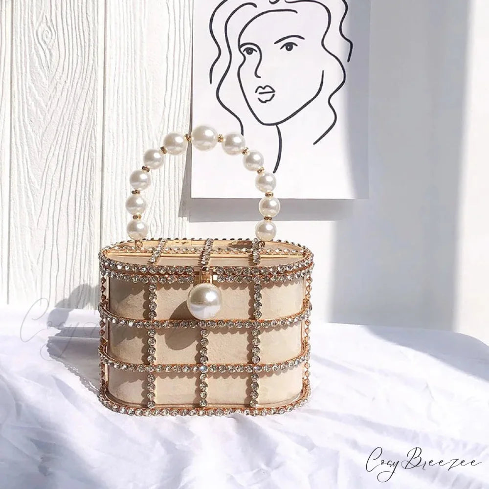 Diamonds Basket Clutch Luxury Pearl Beaded Wedding Party Evening Bag KHAKI / Mini(Max Length<20cm) clutchbag-250126