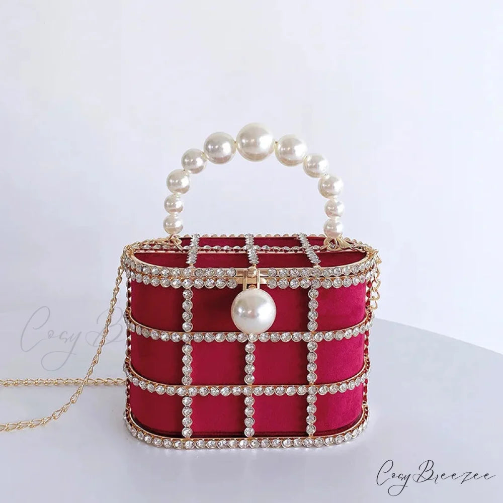 Diamonds Basket Clutch Luxury Pearl Beaded Wedding Party Evening Bag RED / Mini(Max Length<20cm) clutchbag-250126