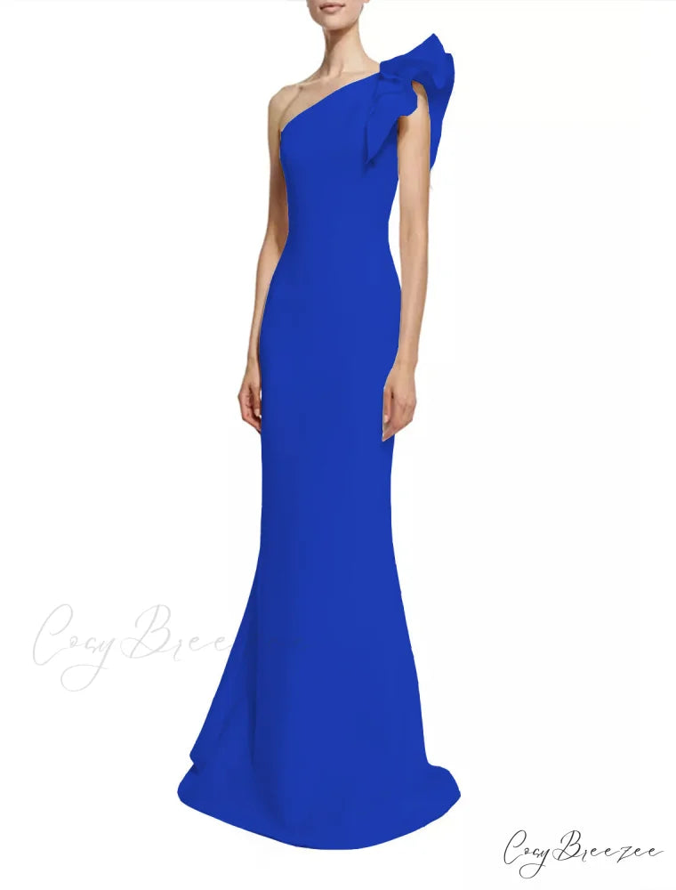 Diana Formal One Charming Shoulder Ruffle Dress blue / S