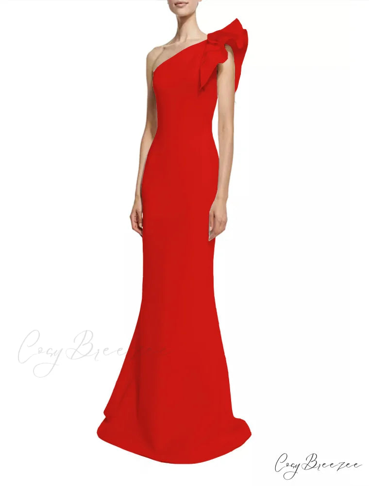 Diana Formal One Charming Shoulder Ruffle Dress red / S