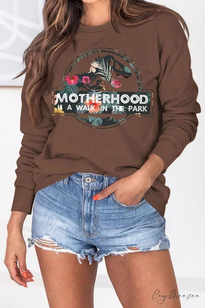 Dinosaur Printed Sweatshirt for Moms Brown / S