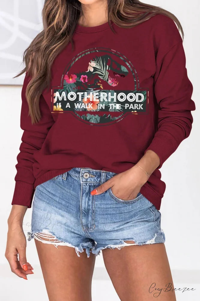 Dinosaur Printed Sweatshirt for Moms Maroon / S