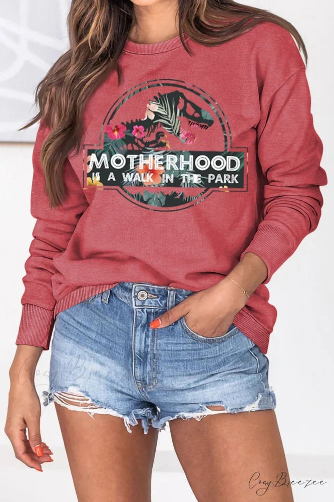 Dinosaur Printed Sweatshirt for Moms Rose Pink / S