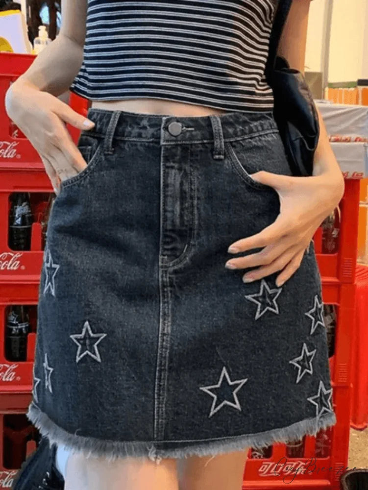 Distressed Side Graceful Wide Leg Jeans Blue / S