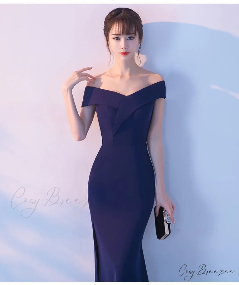 Diva Strapless High Charming Slit Formal Dress NAVY / XS