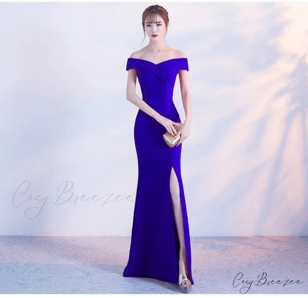Diva Strapless High Charming Slit Formal Dress ROYAL BLUE / XS