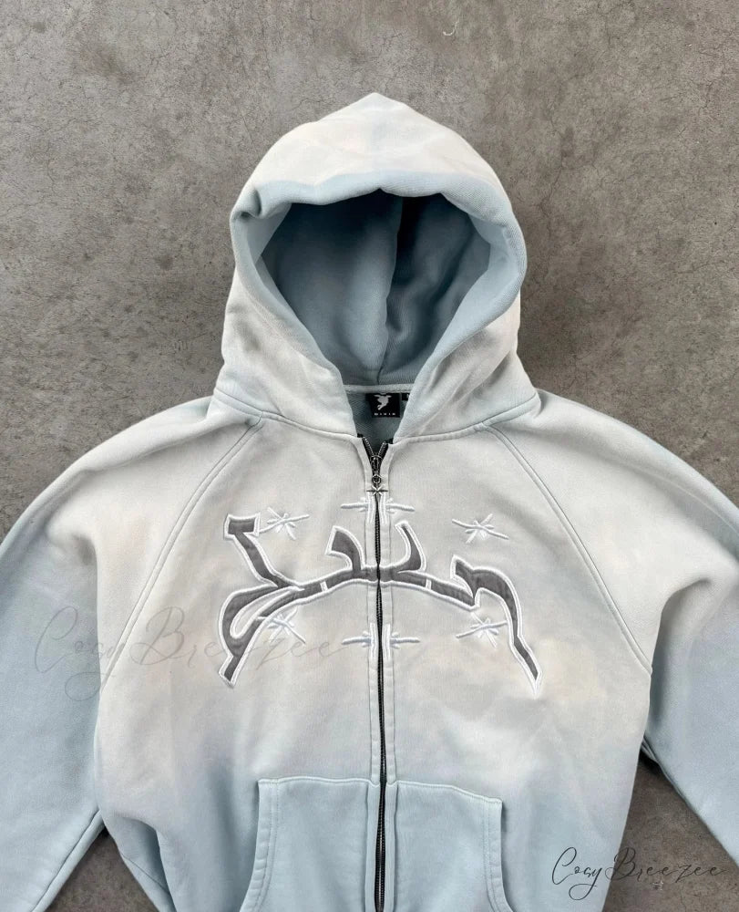 Divin Embroidery Zip-Up Hoodie grey 2 / M hoodies-241228