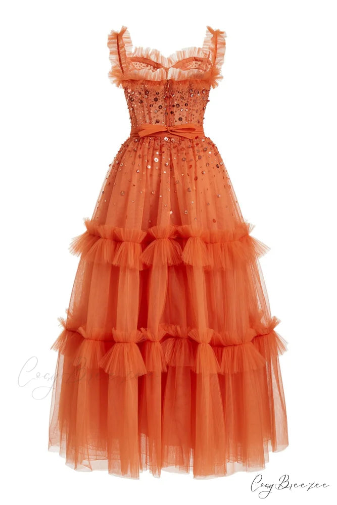 Divine Sweetheart Sequin Trendy Beaded Tulle Evening Dress