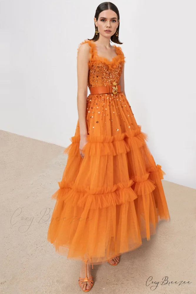 Divine Sweetheart Sequin Trendy Beaded Tulle Evening Dress