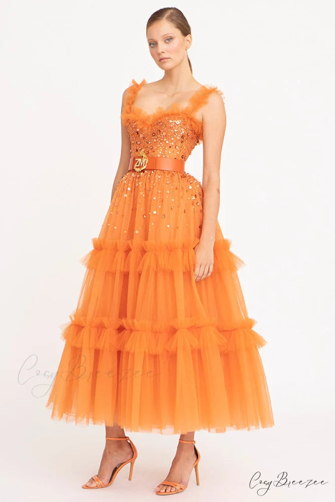 Divine Sweetheart Sequin Trendy Beaded Tulle Evening Dress