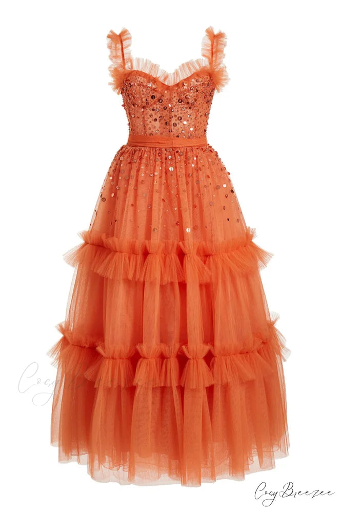 Divine Sweetheart Sequin Trendy Beaded Tulle Evening Dress