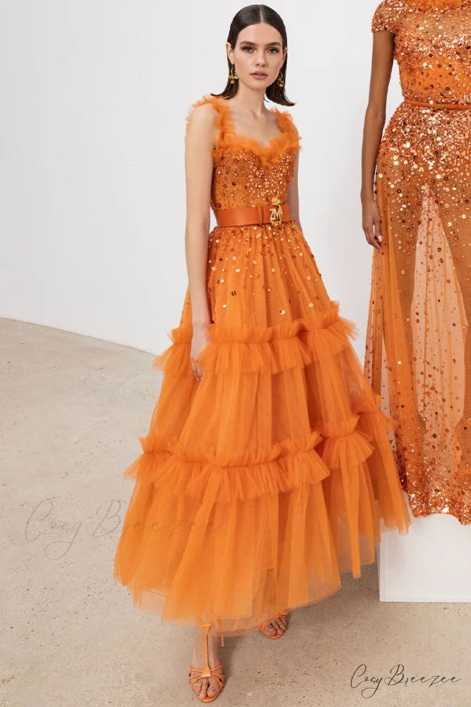 Divine Sweetheart Sequin Trendy Beaded Tulle Evening Dress