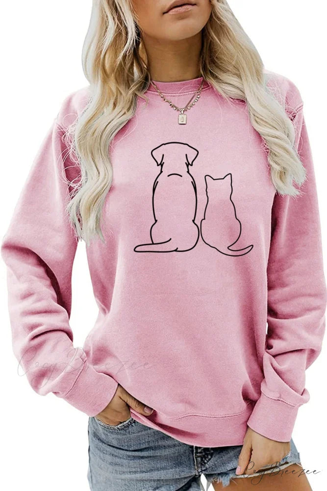 Dog & Kitty Graphic Sweatshirt Pink / S