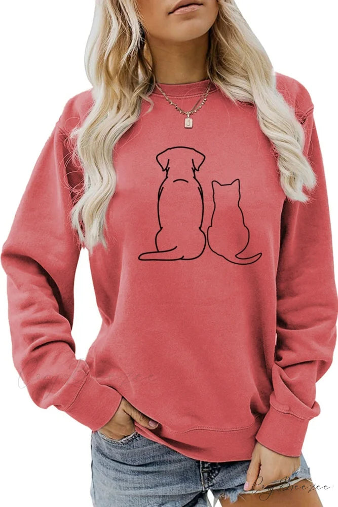 Dog & Kitty Graphic Sweatshirt Rose / S